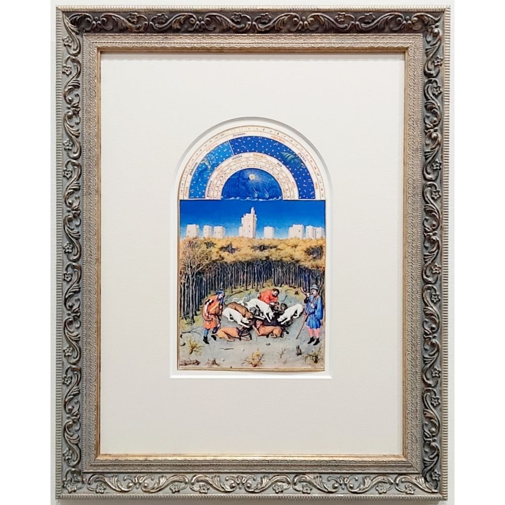 ベリー公のいとも豪華なる時祷書 暦 12月 ヴェルヴ誌 1940年 版画 額付