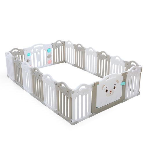 SPIEEKベビーサークル折りたたみ人気大きめベビーフェンス赤ちゃんサークル子供用赤ちゃん柵室内遊具おもちゃ扉付き18枚セット出産祝いプレゼント(外寸225cmx151cmx60cm)【ホワイトxグレー】