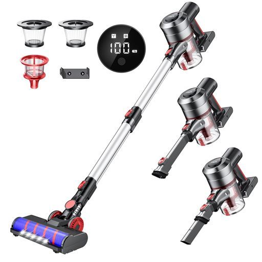 掃除機コードレス 45000pa強力吸引-75分連続稼働-壁掛けブラケット-アダプター付き LCD液晶ディスプレイサイクロン掃除機スティッククリーナーハンディクリーナー着脱式バッテリー強弱…