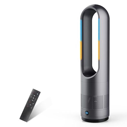 タワーファン扇風機セラミックヒーター 2025最新型-冷暖両用-羽根なし スリム扇風機3段階暖風 8段階冷風切り替え100°左右首振り1-9Hタイマー設定可転倒自動OFF過熱保護リモコン付き省…