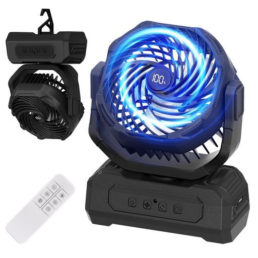 6色LEDライト 電力量-風量LEDデジタル表示 キャンプ扇風機アウトドア充電式dcモーターコードレス20000mAh最大65時間連続使用風量4段階調節パワフル送風自動首振りリモコン付きタイマー…