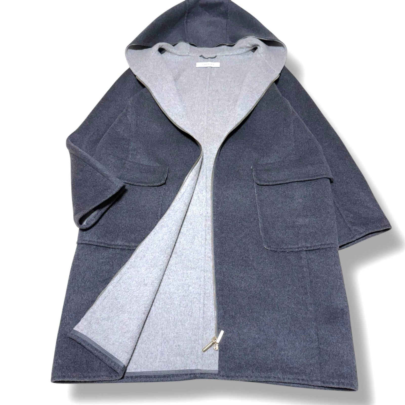 MaxMara 上質バージンウール＊カシミヤ ダブルフェイス生地フーデットコート iblues グレー系