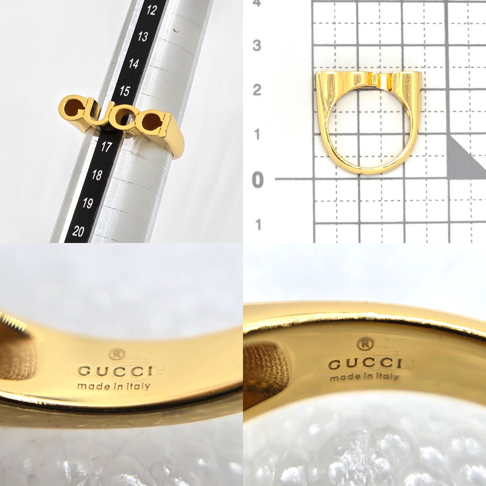 GUCCI グッチ 773855 ロゴ リング M 約16.5号 アンティークゴールド