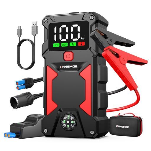 FNNEMGEジャンプスターター ピーク電流6000A 12Vエンジンスターター すべてのガソリン車 100Lディーゼルエンジン車 搭載USB充電出力ポート LEDランプ HD大画面 EC-5アダプター PSE認証…