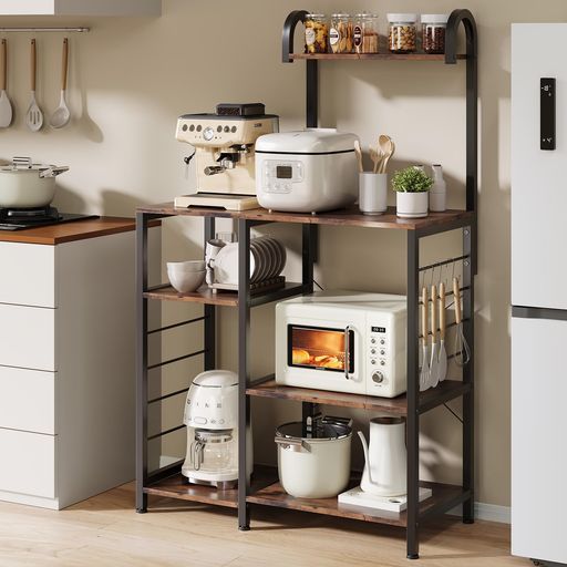 SuperKois レンジラックキッチンラックレンジ台食器棚頑丈高耐荷設計大型レンジ対応キッチン棚キッチン収納レンジボードキッチンカウンター棚耐荷重100kg組み立て簡単S字フック4個付き高…