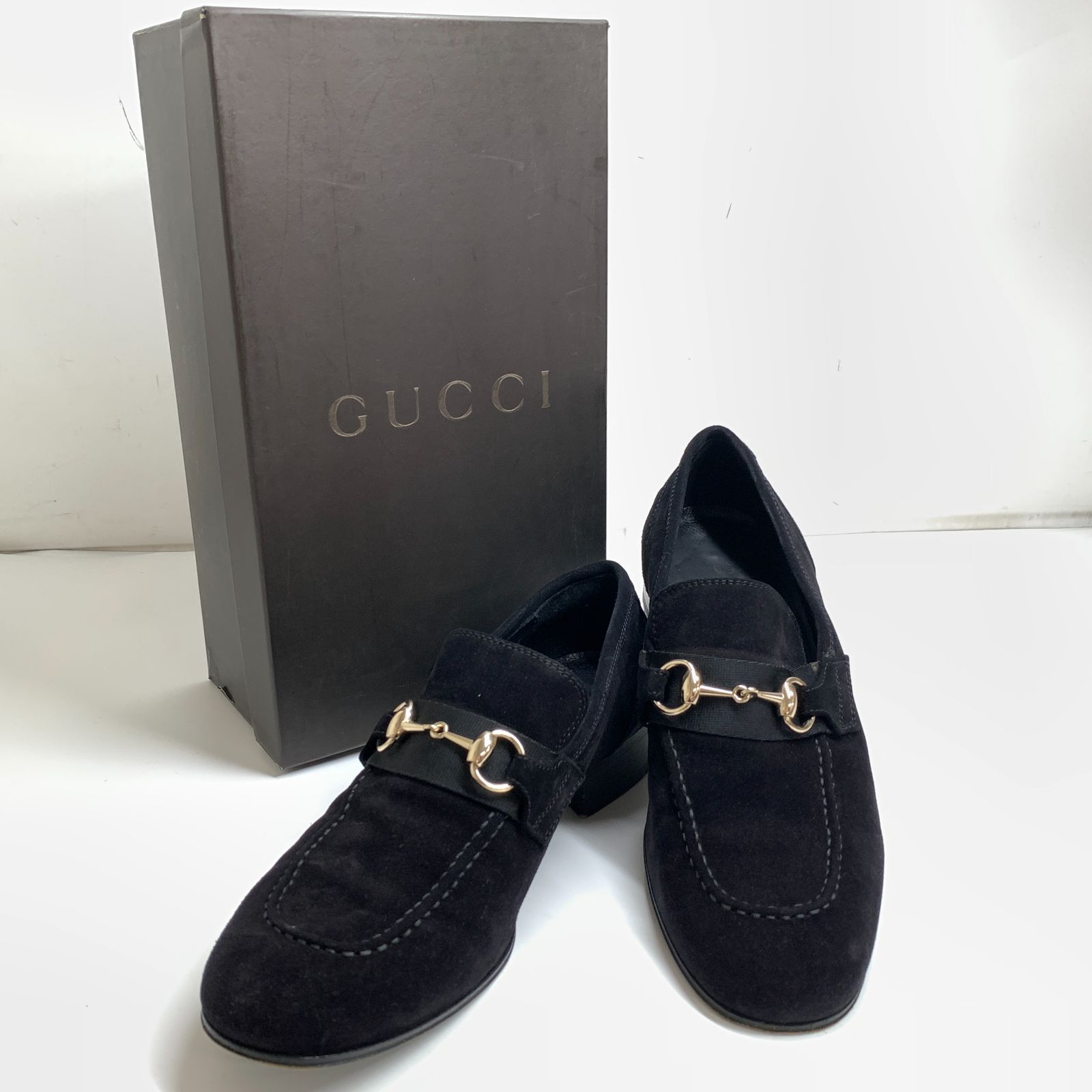 f001 L 美品 GUCCI グッチ スエード ローファー ホースビット 6E 27.5