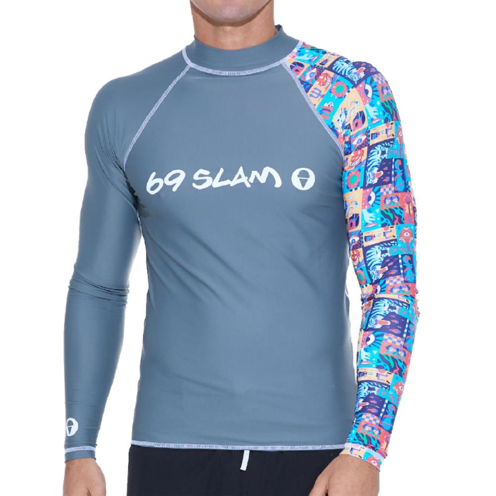 69 slam メンズ ラッシュガード WEIRD BLOCK MRLWBK DG グレー 長袖 メンズウェア 紫外線予防 UVカット