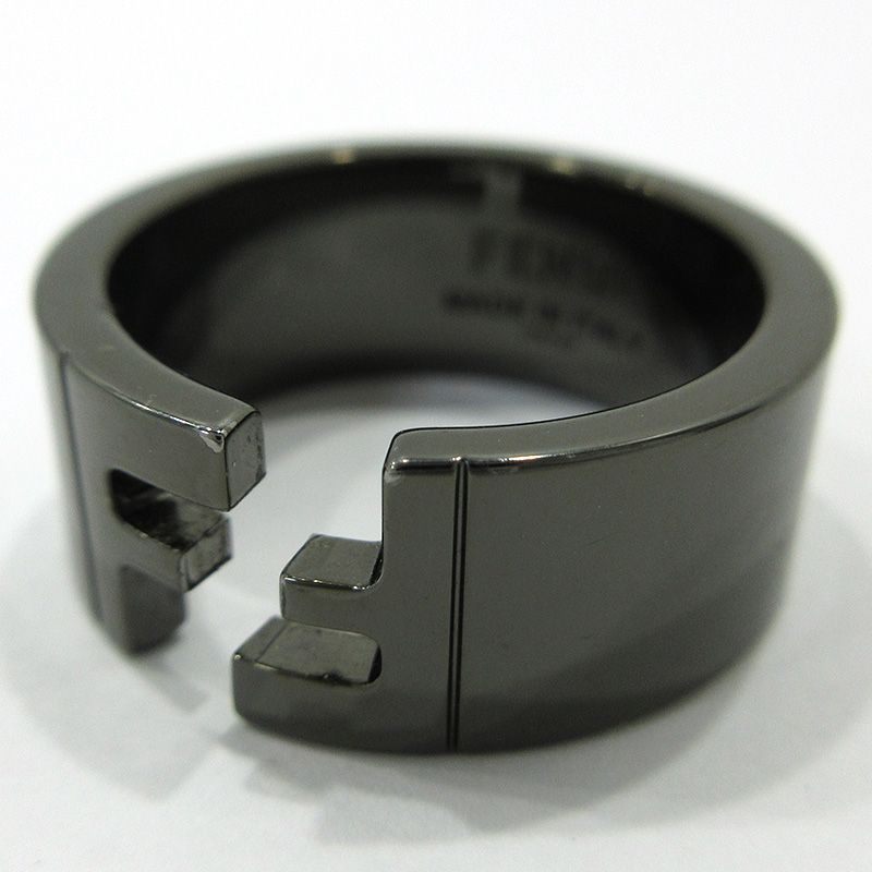 三重本店 FENDI フェンディ リング ルテニウム FFモチーフ 7AJ193 ブラック サイズ S 約18号 135