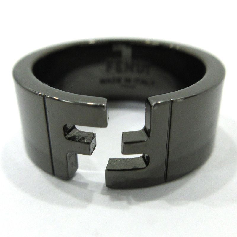 三重本店 FENDI フェンディ リング ルテニウム FFモチーフ 7AJ193 ブラック サイズ S 約18号 135