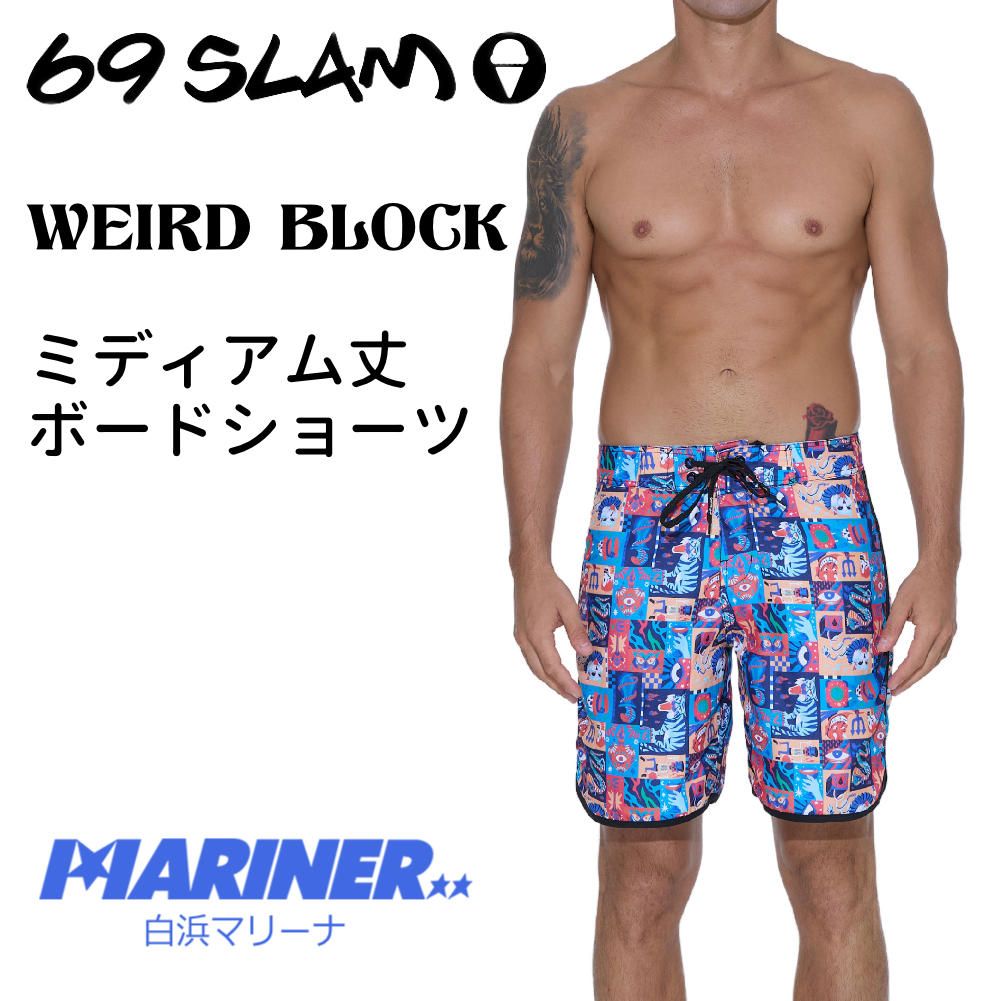 69slam サーフパンツ ボードショーツ メンズ ミディアム丈 WEIRD BLOCK SSXWBK-PM