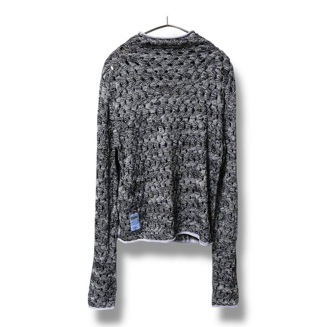 McQ Alexander McQueen マックキューアレキサンダーマックイーン デザインニット 透け感 長袖 プルオーバー レディース サイズXS ブラック×ラベンダー 秋 ゴーゴー古着 4 No.K 777