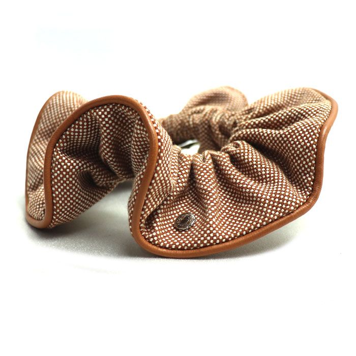 HERMES エルメス コットン ポリウレタン 羊革 クラウディア トワルアッシュ ヘア シュシュ 241029G レディース