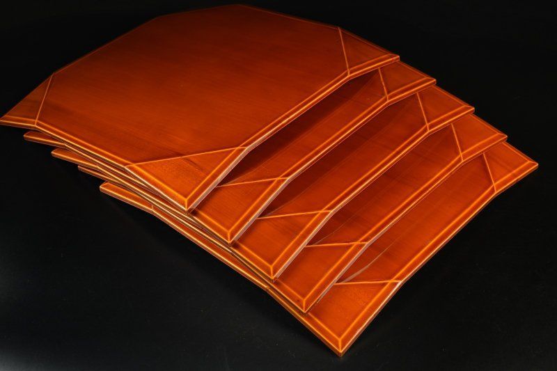 蔵A 5138 a 飛騨春慶塗 隅折折敷 卓上膳 五枚 盆 漆芸 漆器 工芸品