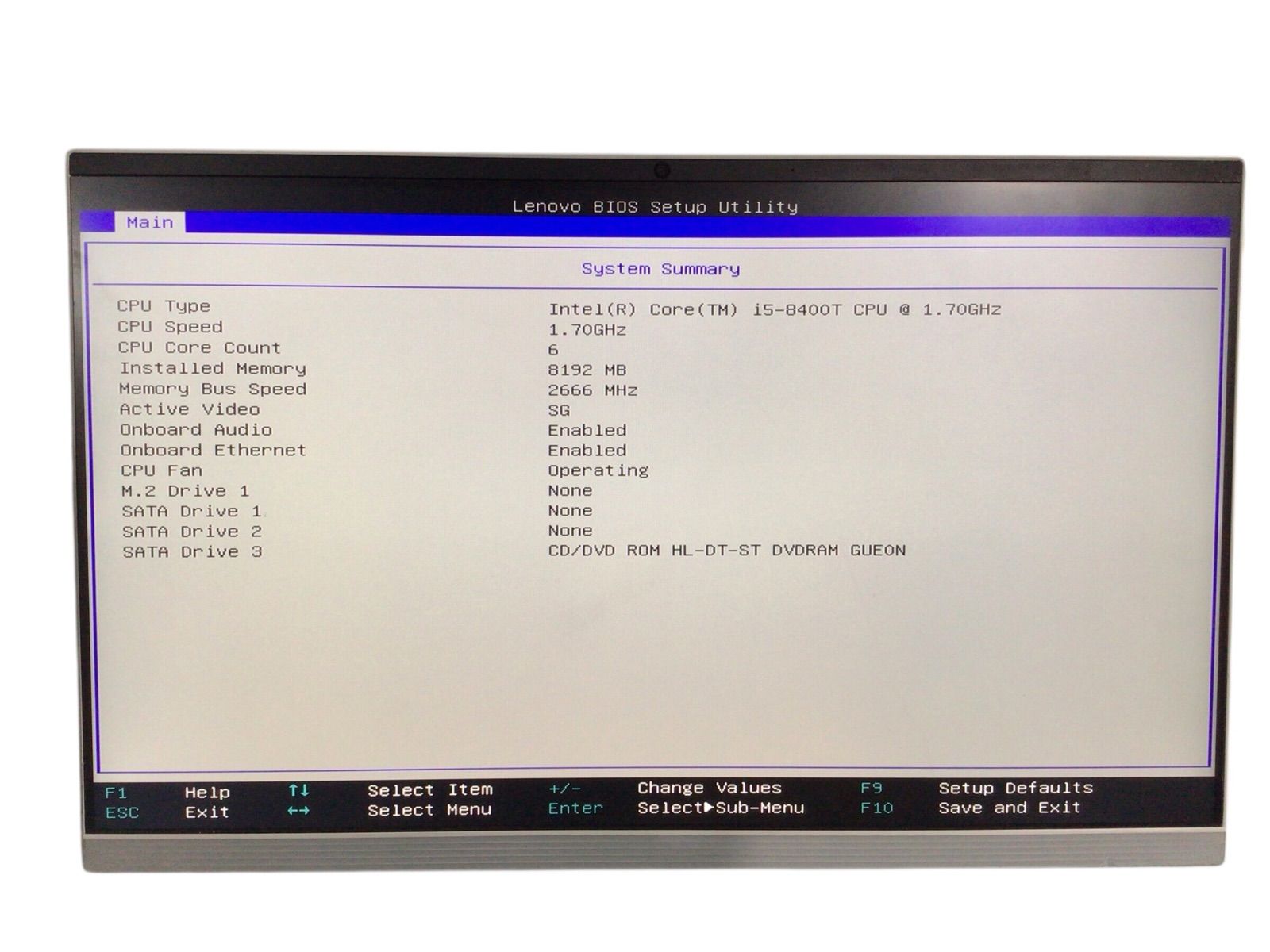 LENOVO F0E6 CPU CORE i5-8400T メモリ 8192MB ストレージ無し 番号E37