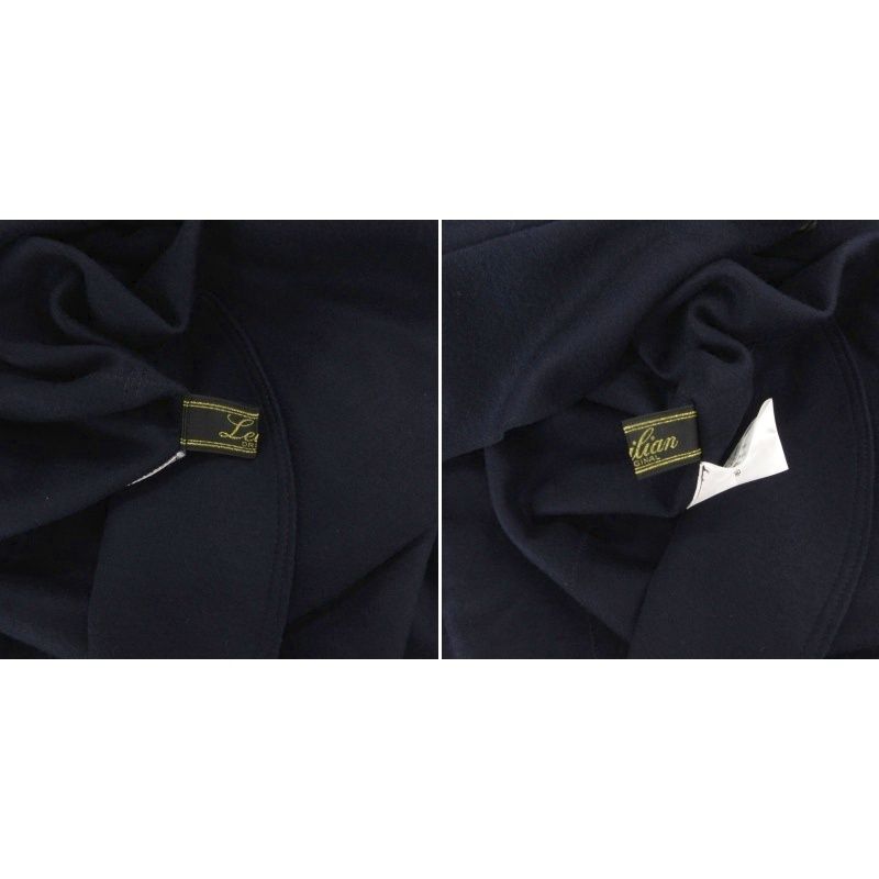 レリアン Leilian ガウンコート ウール 11 紺 ネイビー ベルト付き FF GULLKHAN_COM