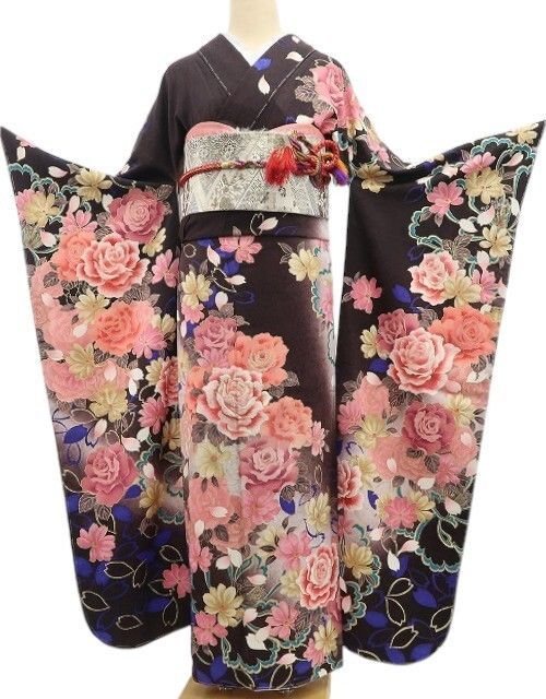 新品 京友禅 お仕立て上がり品 薔薇 着物 正絹 成人式 トール 振袖 6885 ❁tomihisa❁新品 京友禅 お仕立て上がり品 薔薇 着物 正絹 成人式