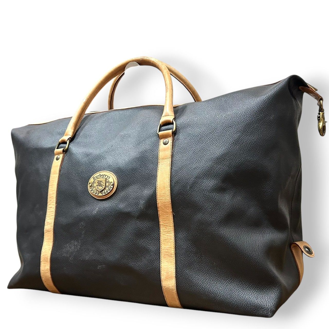 Burberrys バーバリーズ ボストンバッグ 旅行バッグ 大容量 ホースロゴ 騎士ロゴ レザー 本革 ブラック ブラウン メンズ レディース ユニセックス ヴィンテージ ビンテージ オールド イタリア製 出張 ゴルフ X3