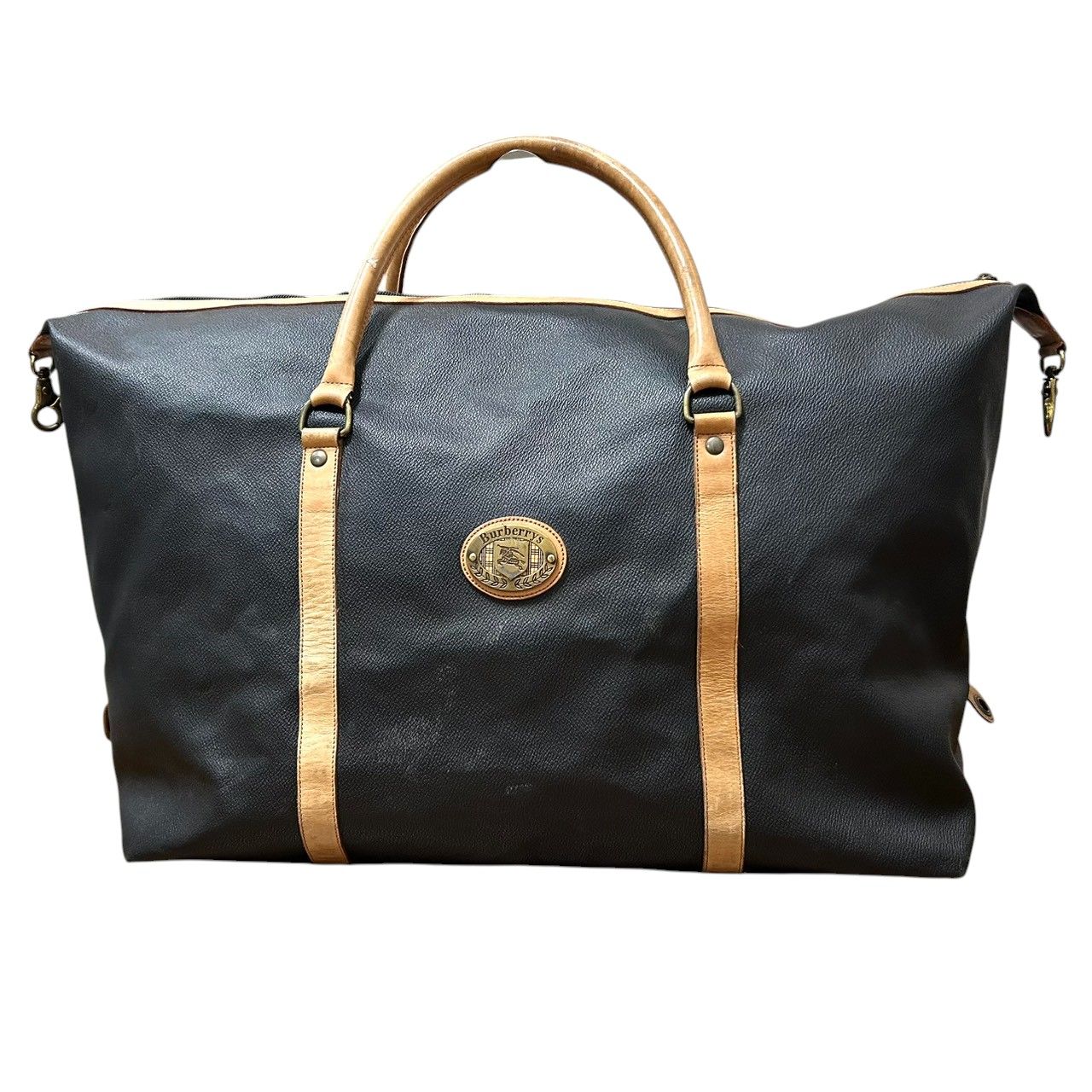 Burberrys バーバリーズ ボストンバッグ 旅行バッグ 大容量 ホースロゴ 騎士ロゴ レザー 本革 ブラック ブラウン メンズ レディース ユニセックス ヴィンテージ ビンテージ イタリア製 出張 ゴルフ X3