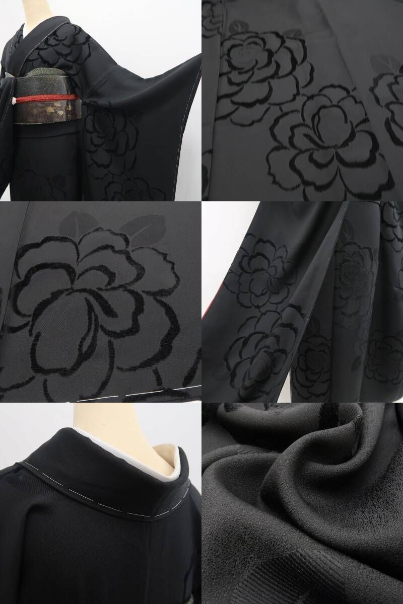 新品 一刀彫 薔薇 モノトーン 着物 成人式 胴抜き仕立て 振袖 6884 ❁tomihisa❁新品 一刀彫 薔薇 モノトーン 着物 成人式 胴抜き仕立て