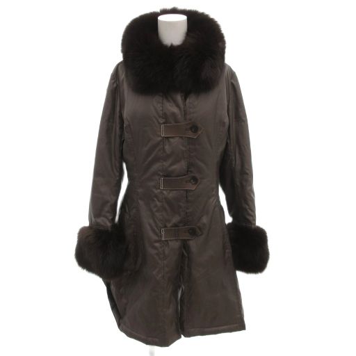 wb ダウンコート フォックスファー ひざ丈 40 茶 ブラウン FF GY35