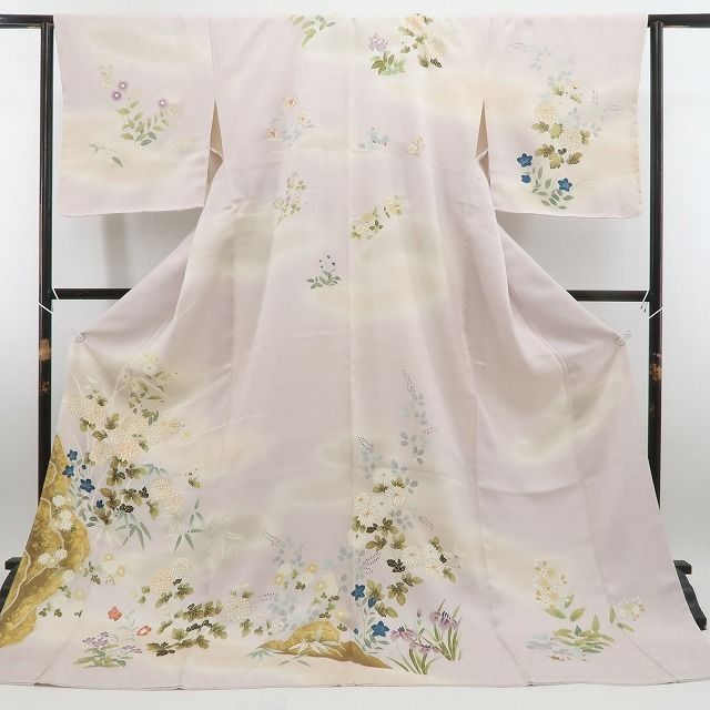 〈長襦袢➕〉訪問着　フルセット　着物　正絹　金駒刺繍　比翼仕立て　結婚式　G5 訪問着 フルセット 着物 正絹 扇 金駒刺繍 比翼仕立て お祝い 結婚式 G5