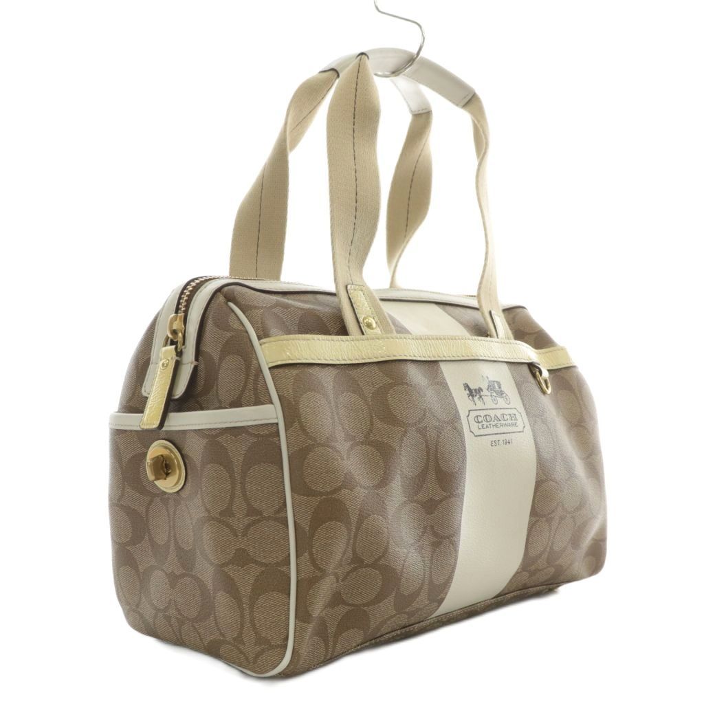 コーチ COACH ミニボストンバッグ ハンドバッグ PVC レザー シグネチャー 総柄 ロゴ 茶色 ブラウン 白 ホワイト F11353 XZ GY18 DECORATOM_COM_BR