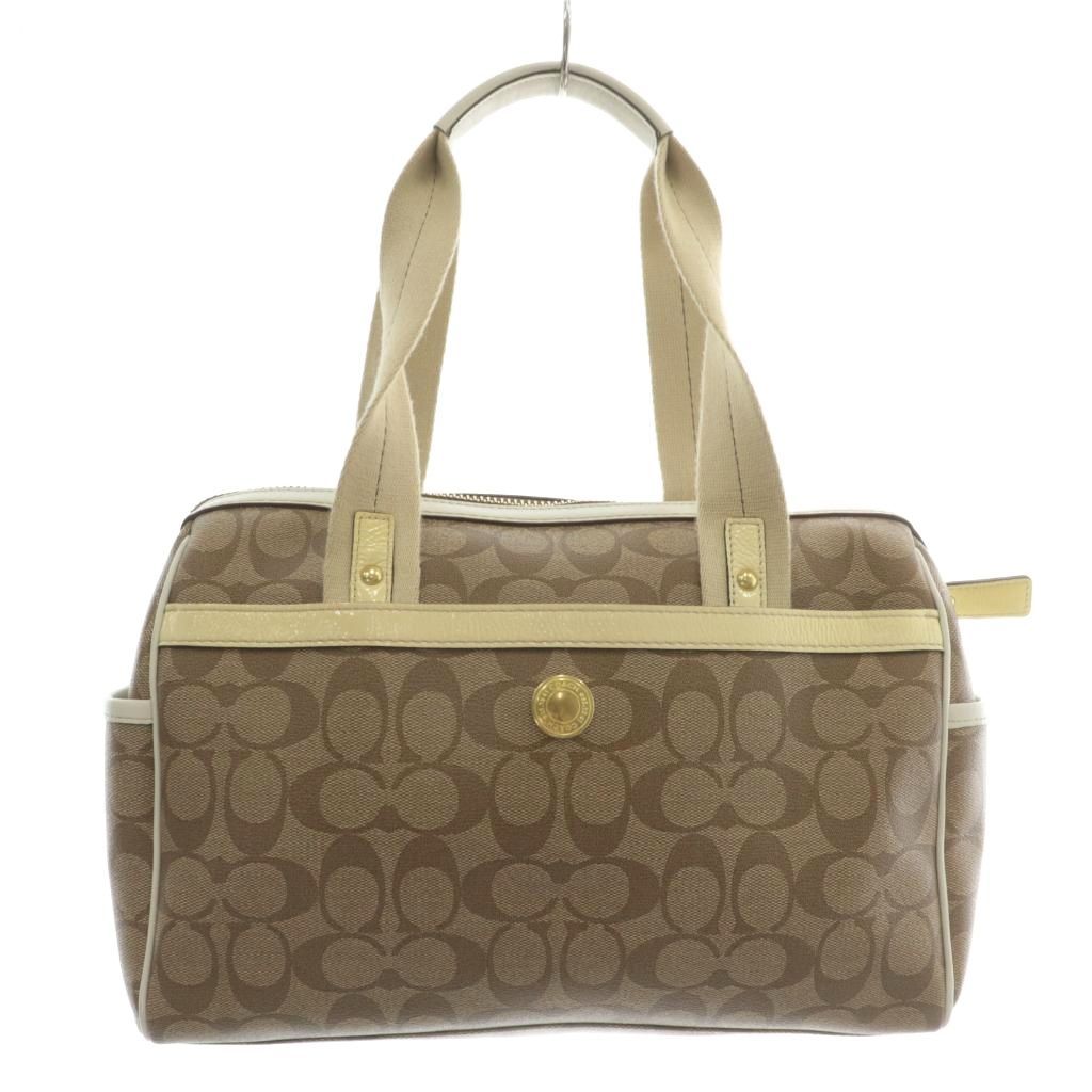 コーチ COACH ミニボストンバッグ ハンドバッグ PVC レザー シグネチャー 総柄 ロゴ 茶色 ブラウン 白 ホワイト F11353 XZ GY18