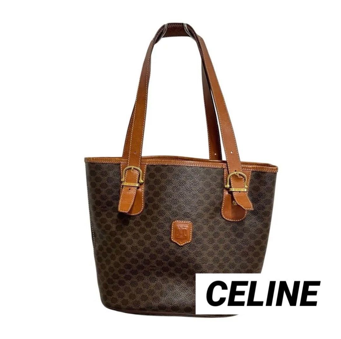 CELINE ヴィンテージ マカダム ブラザントリオンフ柄 トートバッグ ブラウン レディース ブラウン セリーヌ バケツ型