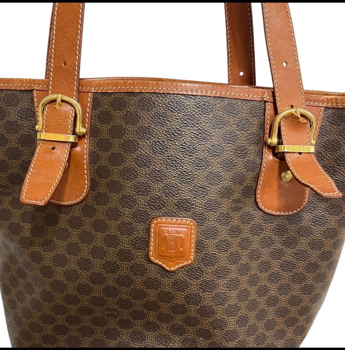 CELINE ヴィンテージ マカダム ブラザントリオンフ柄 トートバッグ ブラウン レディース ブラウン セリーヌ バケツ型