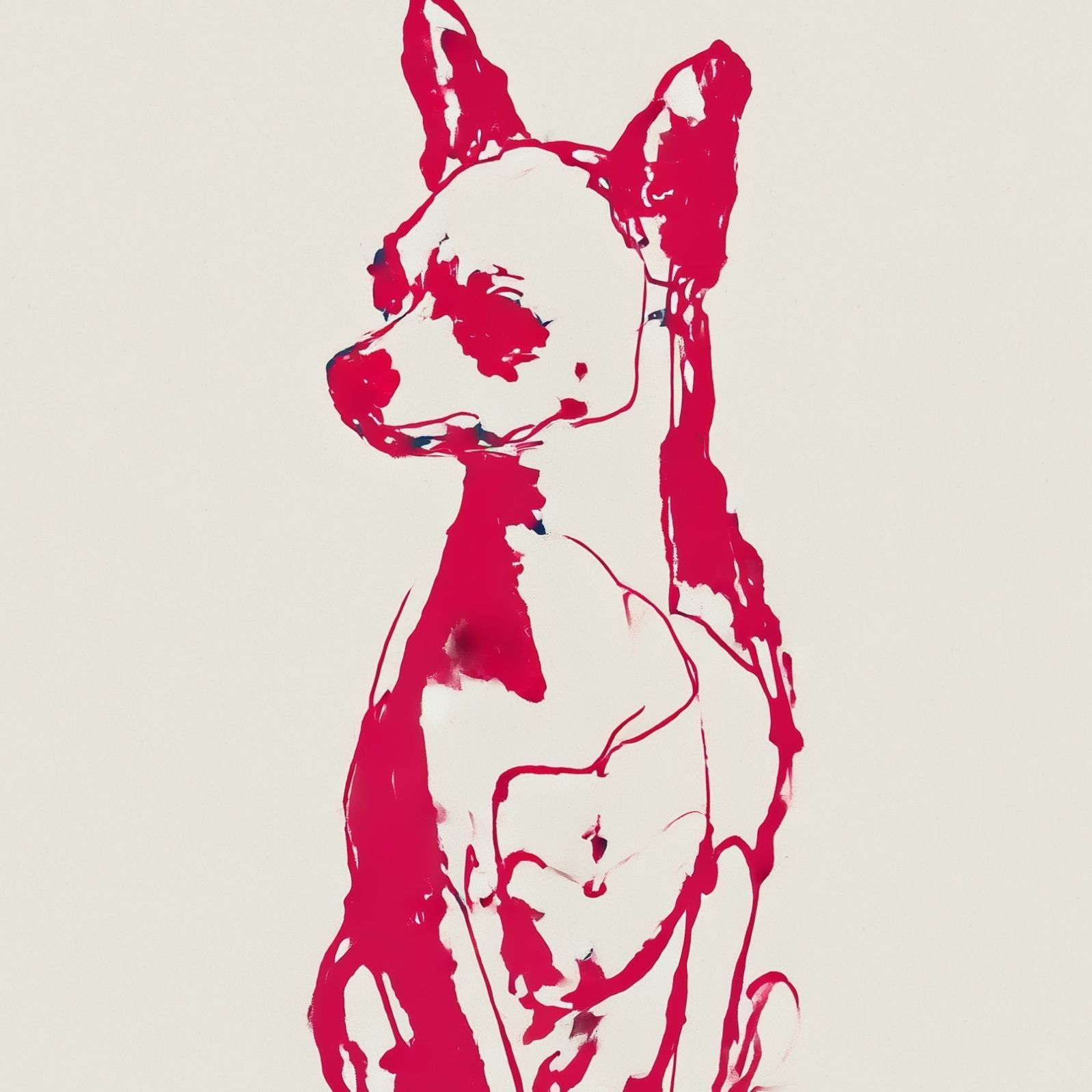 名入れOK Red Line - チワワ犬 No.1 アートポスター ペットロス 北欧モダン ミニマルインテリア カフェスタイル