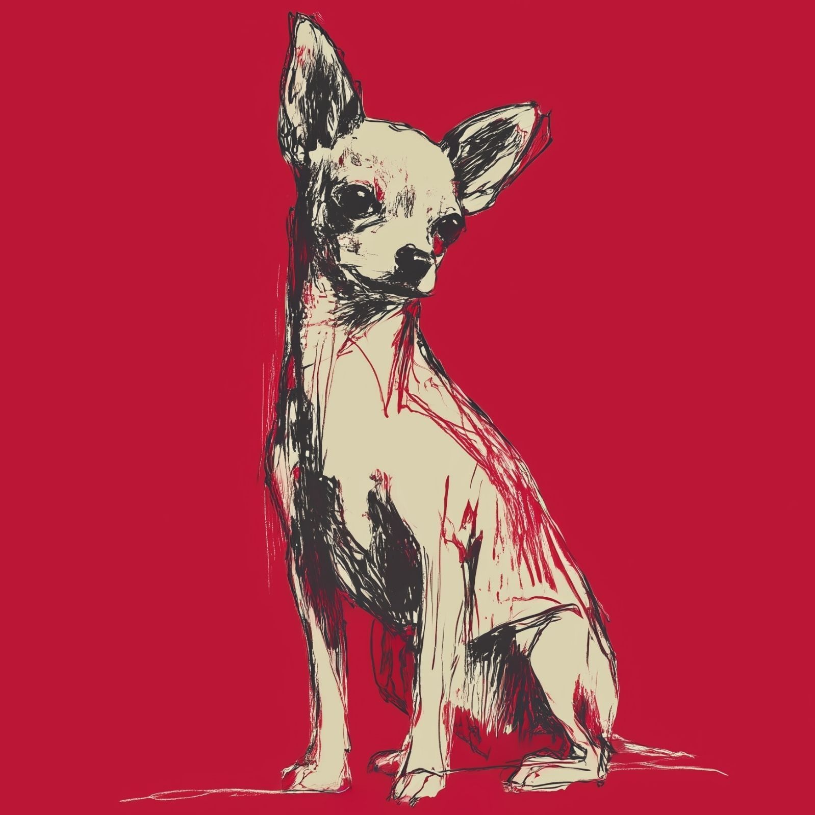 名入れOK Red Line - チワワ犬 No.2 アートポスター ペットロス 北欧モダン ミニマルインテリア カフェスタイル