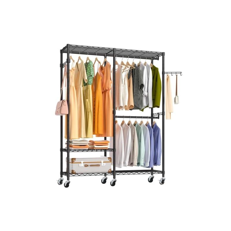 AZAKBL ハンガーラック 頑丈 2段 洋服ラック 大容量 キャスター付き