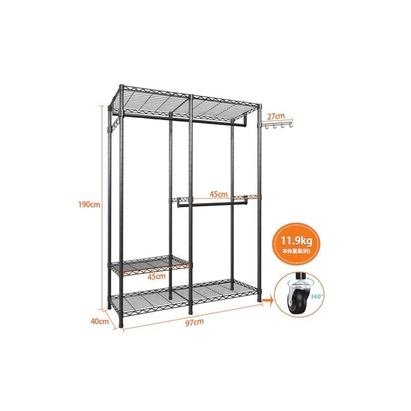 AZAKBL ハンガーラック 頑丈 2段 洋服ラック 大容量 キャスター付き