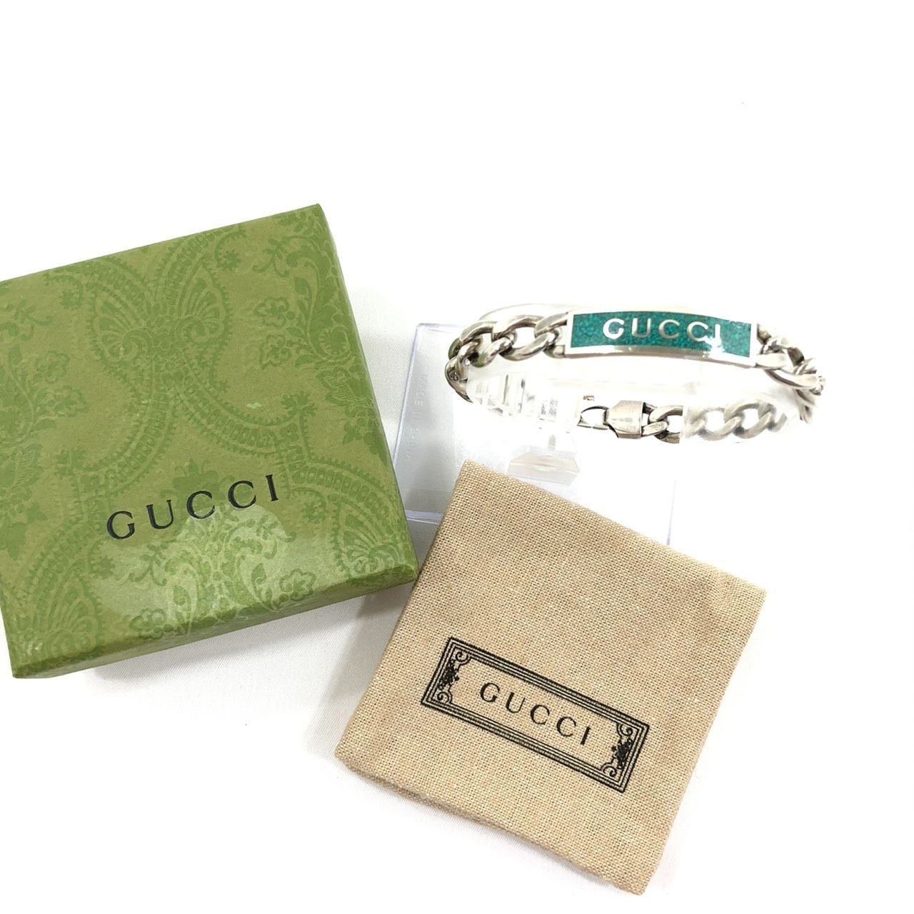 GUCCI エナメル チェーンブレスレット ロゴプレート付 AG925 GUCCI エナメル チェーンブレスレット ロゴプレート付 AG925 GUCCI