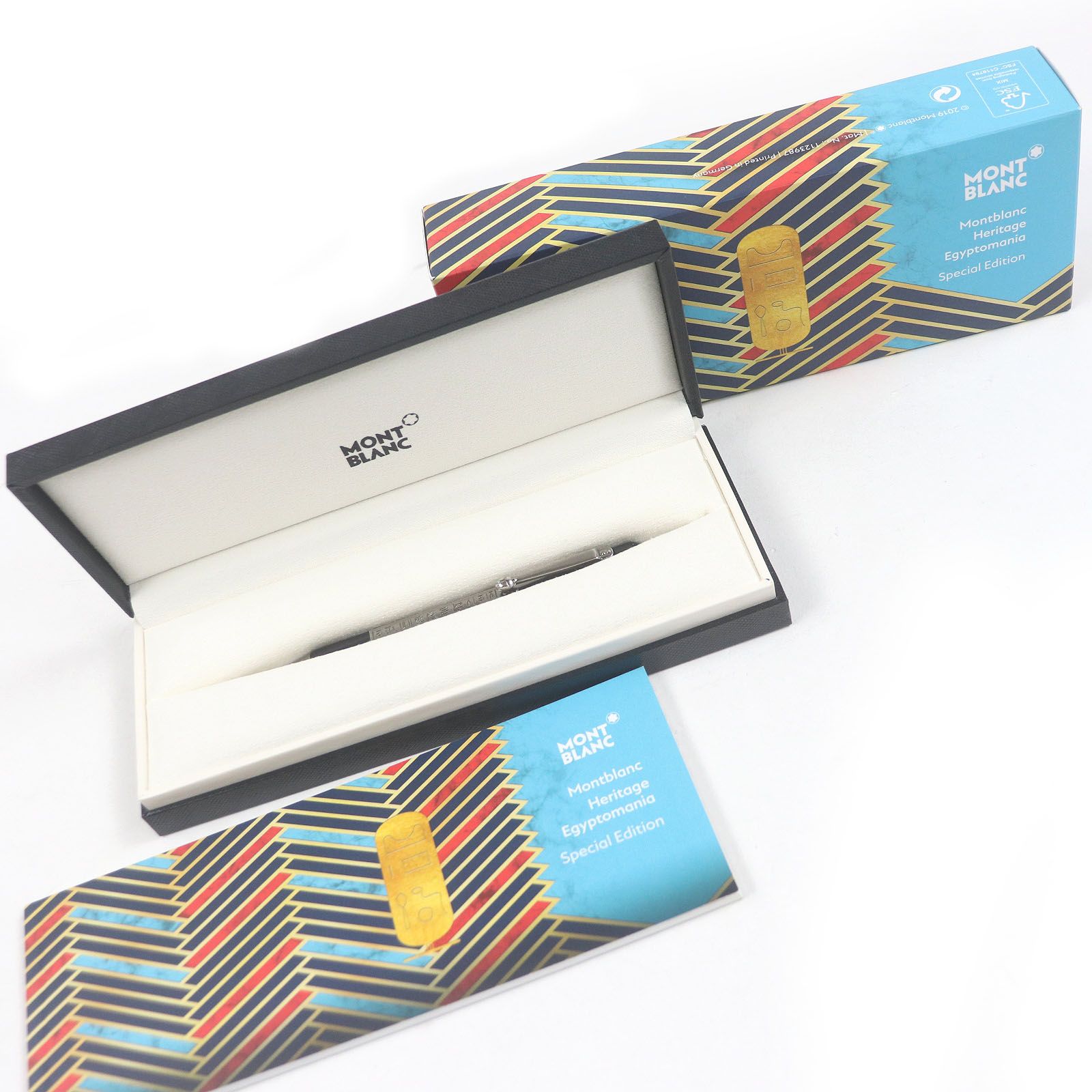 □MONTBLANC モンブラン スペシャルエディション ヘリテイジコレクション エジプトマニア ドゥエ ボールペン シルバー ブラック 箱 ケース付き メンズ 筆記 済み