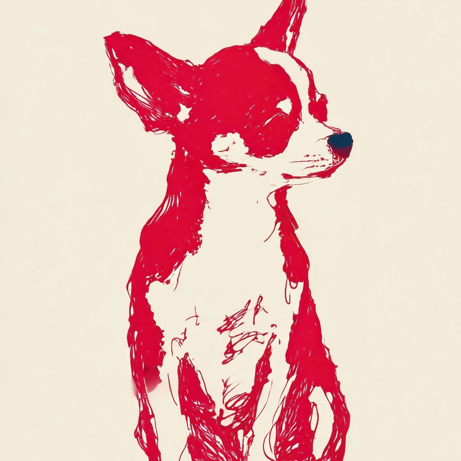 名入れOK Red Line - チワワ犬 No.3 アートポスター ペットロス 北欧モダン ミニマルインテリア カフェスタイル