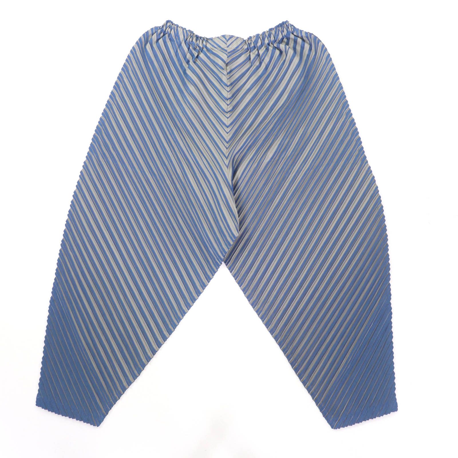 PLEATS PLEASE プリーツプリーズ イッセイミヤケ PP43-JF722 斜めプリーツ サルエルパンツ ブルー グレー 1 レディース