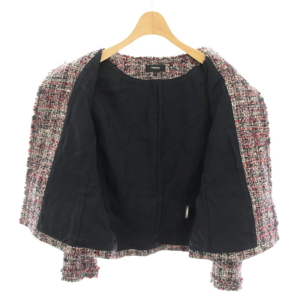 セオリー Theory ビバリーツイードフリンジスリムジャケット BEVERLY TWEED FRINGE SLIM JKT ノー ジャケット アウター 2 赤 レッド 紺 ネイビー 01-0104107 YT GULLKHAN_COM