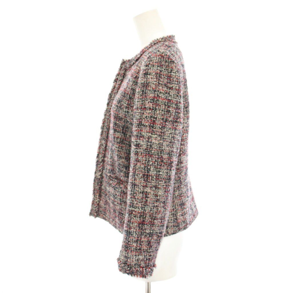 セオリー Theory ビバリーツイードフリンジスリムジャケット BEVERLY TWEED FRINGE SLIM JKT ノー ジャケット アウター 2 赤 レッド 紺 ネイビー 01-0104107 YT