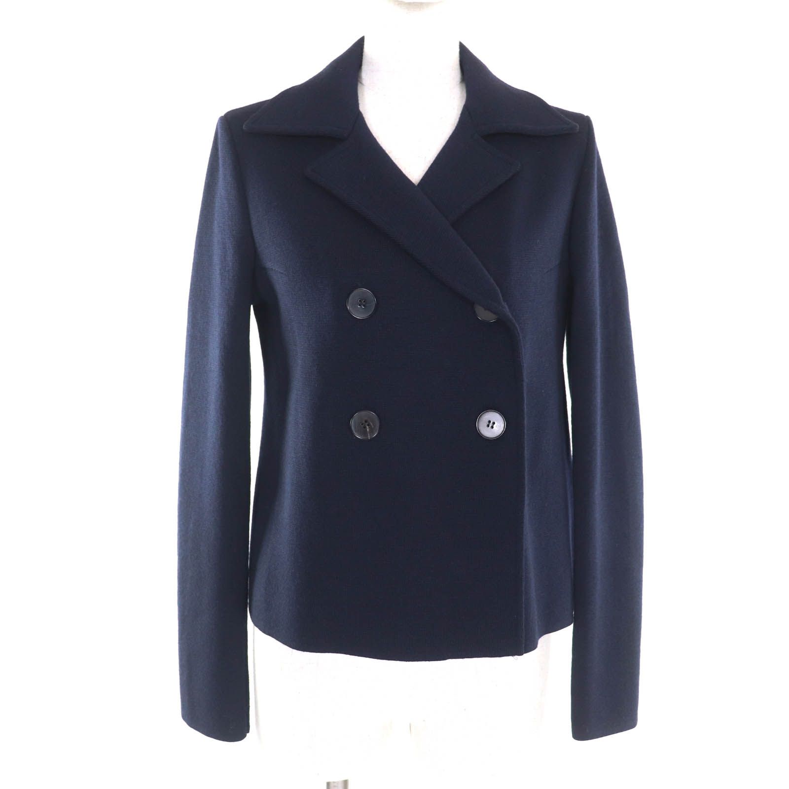 JIL SANDER ジルサンダー JSPL757039 ウール100％ ダブルブレスト ニット ジャケット ネイビー 34 イタリア製 正規品 レディース