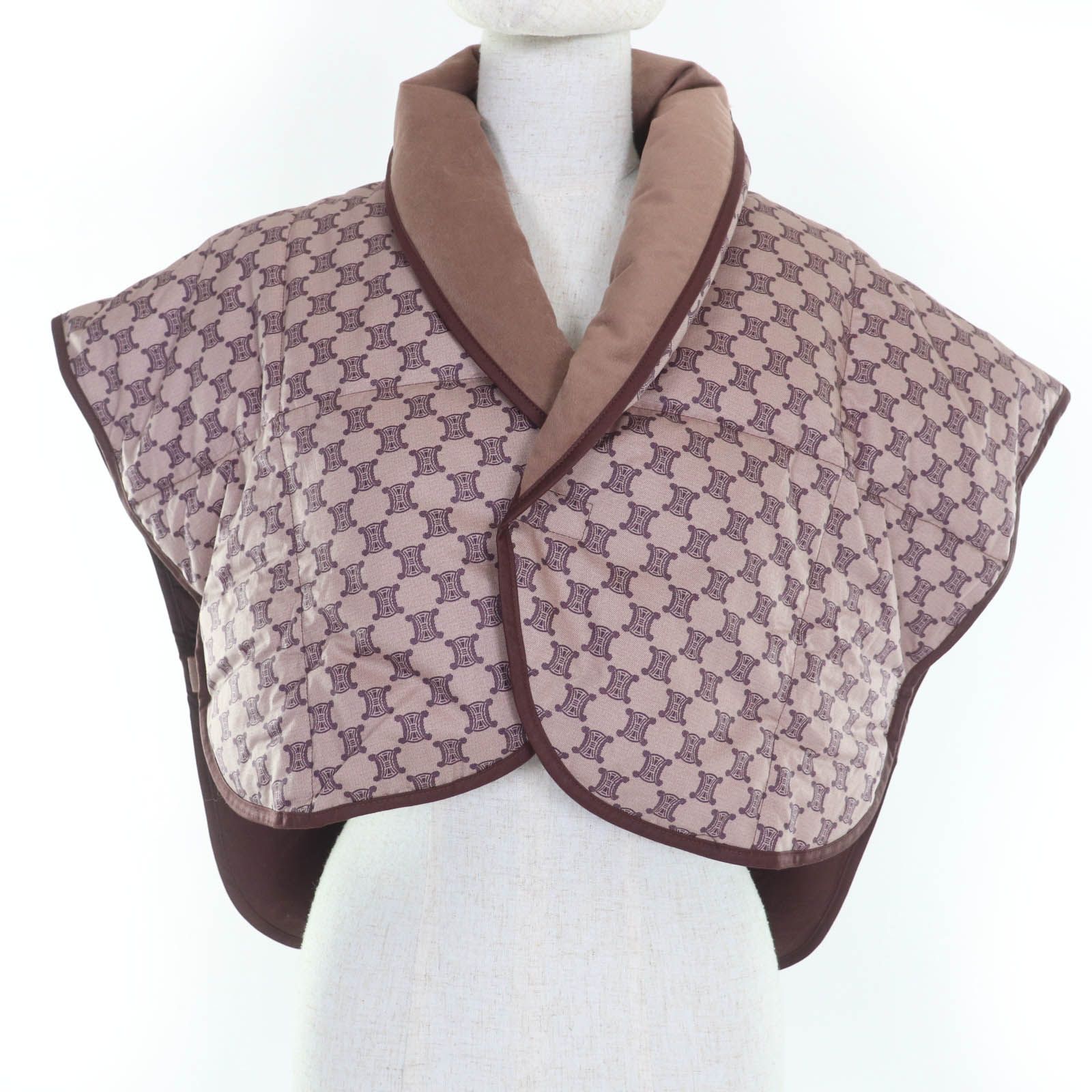 CELINE セリーヌ コットン100％ 西川産業 マカダム柄 スリーパー 羽毛肩当て ダウン ポンチョ ブラウン M-L対応 レディース