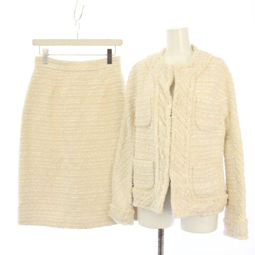 アナイ ANAYI 20AW スーツ セットアップ ツイード ノー ジャケット スカート ひざ丈 38 白 112025-11-050-11-380 TK