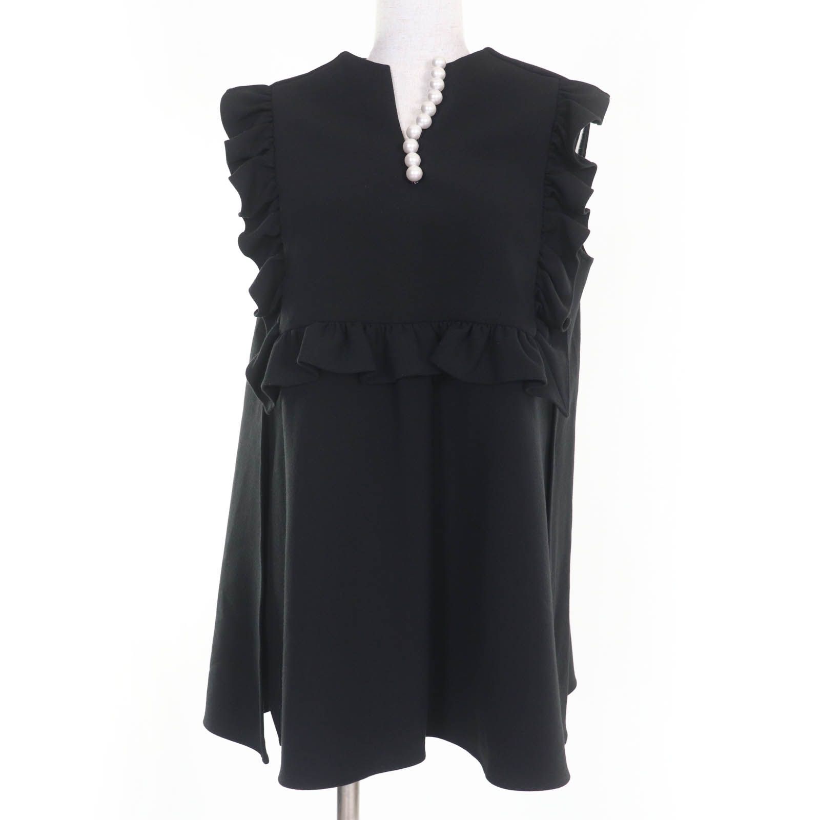 YOKO CHAN ヨーコチャン 2025年製 YCB-223-373 フェイクパール ノースリーブ トップス ブラック 36 日本製 正規品 レディース