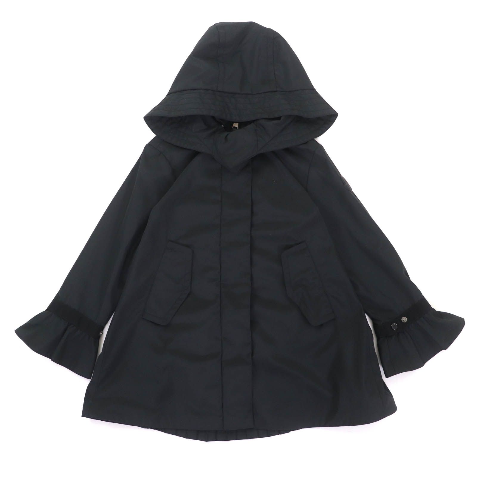 MONCLER モンクレール ATHELAS アセラス ロゴワッペン フード付 袖フリル バックプリーツ コート ブラック 8anni130cm 正規品 キッズ