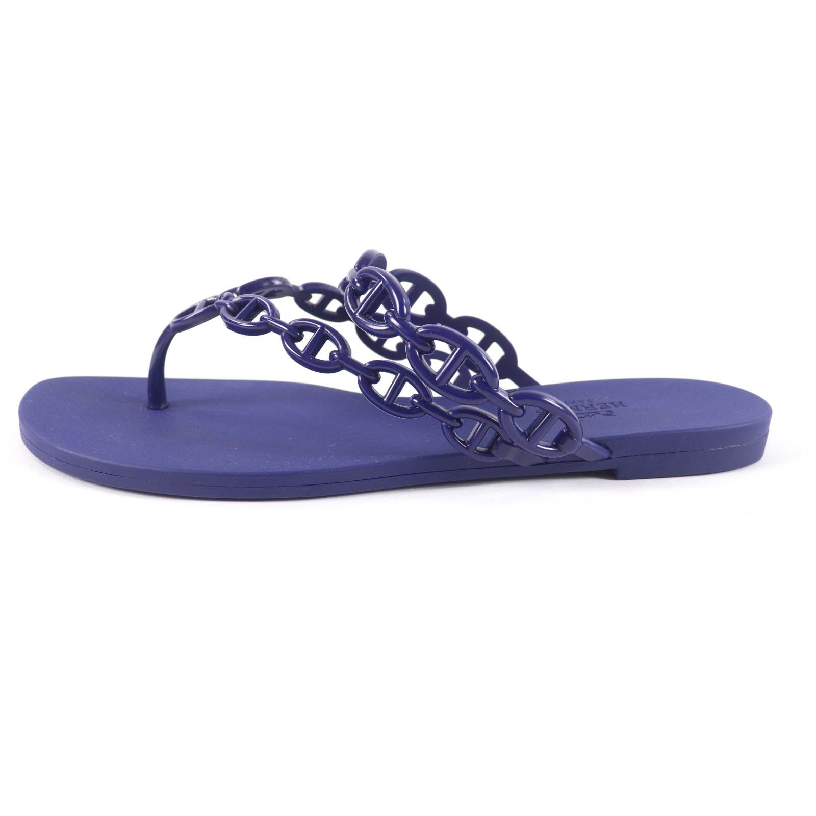  HERMES エルメス アイランド シェールダンクル ラバー フラットサンダル ビーチサンダル ネイビー 37 箱 保存袋付き イタリア製 レディース サンダル サンダル ミュール