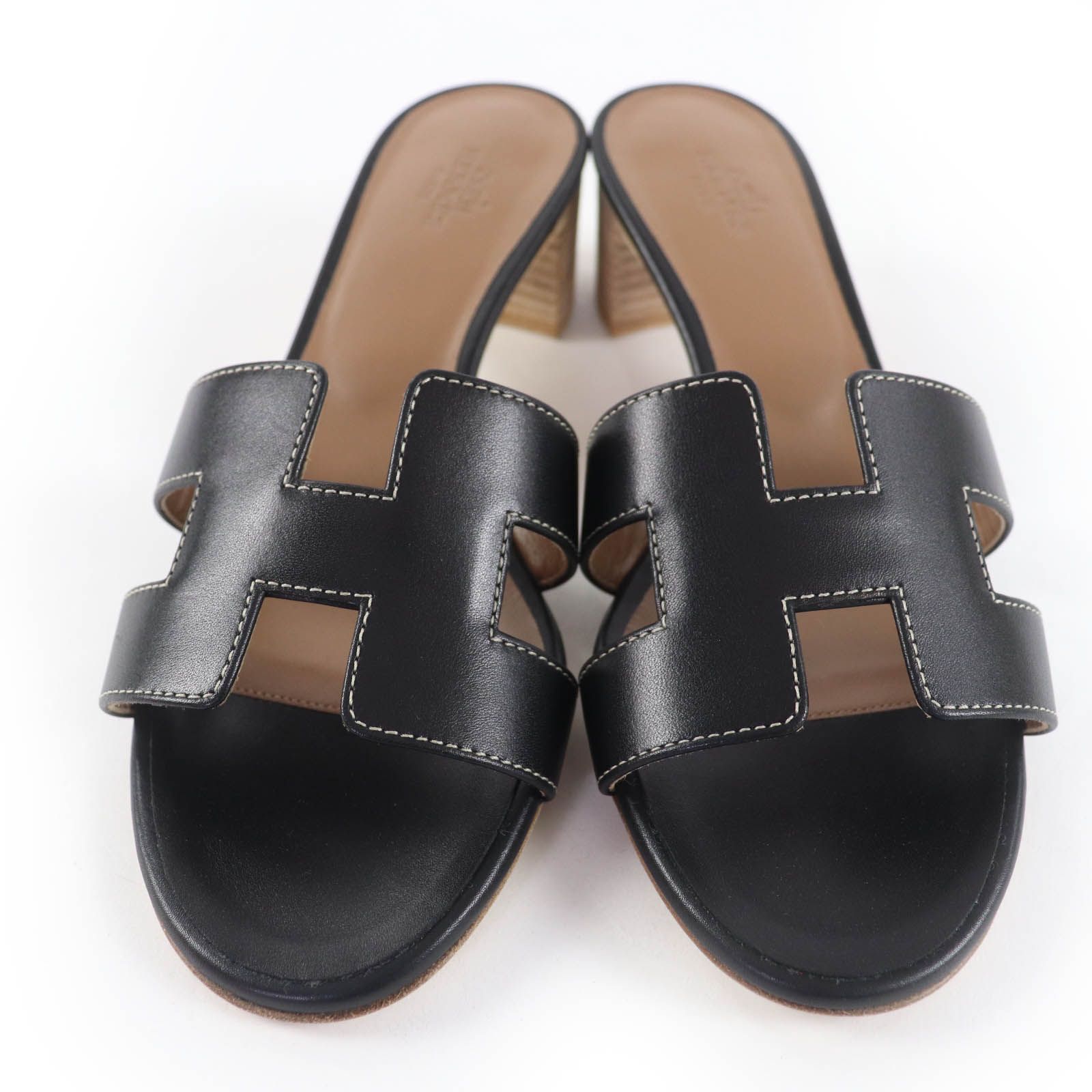  HERMES エルメス オアジス Hロゴ レザー ミュール サンダル ブラック 37 き イタリア製 レディース サンダル サンダル ミュール