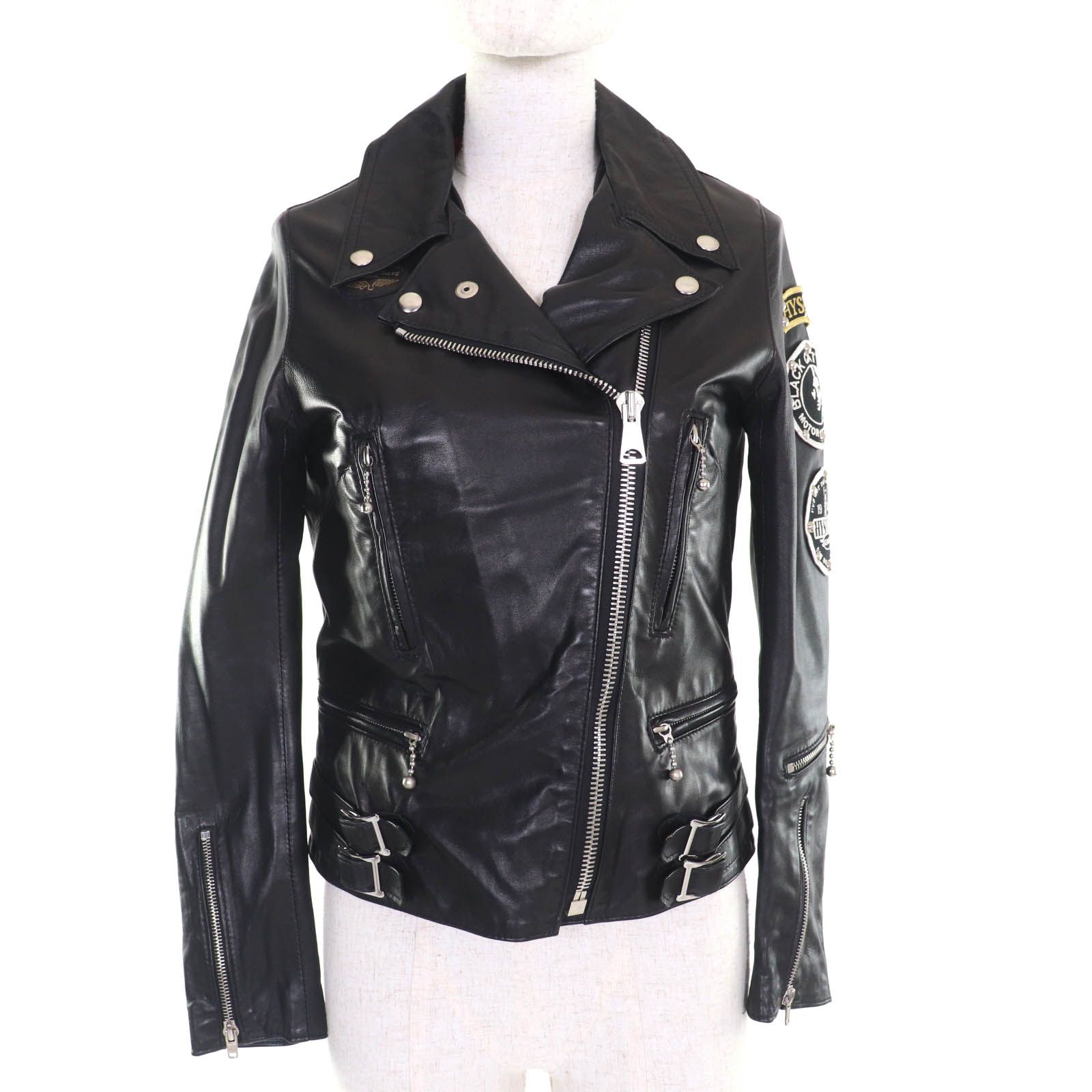 Lewis Leathers HYSTERIC GLAMOUR ルイスレザー ヒステリックグラマー 0131LB01 羊革 AVIAKIT ロゴパッチ付 スタッズ 革ジャン ライダースジャケット ブラック F 英国製 正規品 レディース