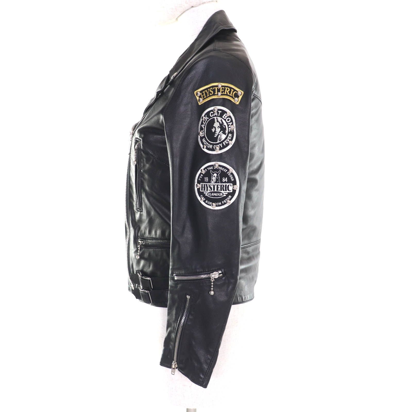 Lewis Leathers HYSTERIC GLAMOUR ルイスレザー ヒステリックグラマー 0131LB01 羊革 AVIAKIT ロゴパッチ付 スタッズ 革ジャン ライダースジャケット ブラック F 英国製 レディース