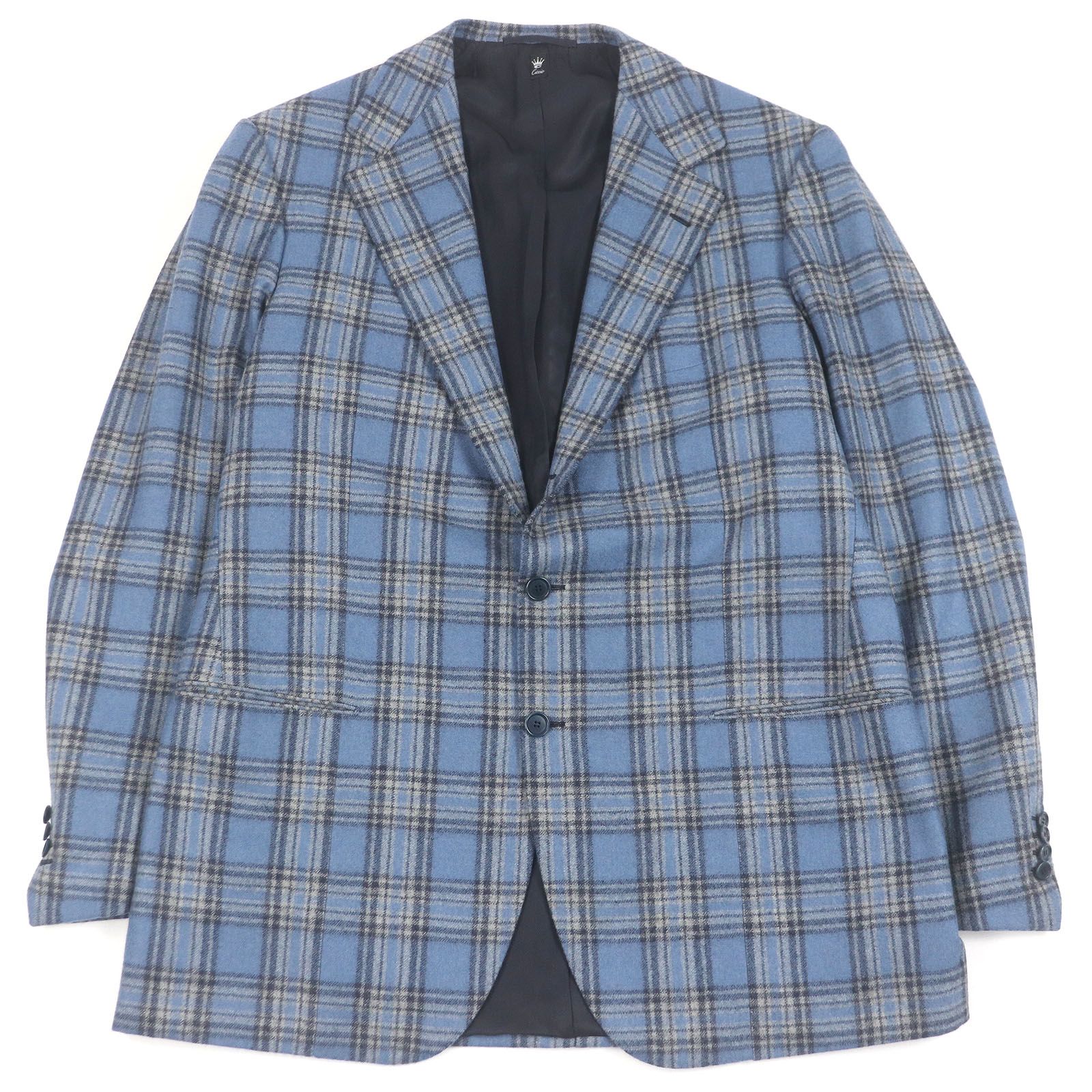 □Cicio チッチオ タータンチェック シングル テーラードジャケット ブレザー ブルー メンズLサイズ相当 ハンガー付き メンズ
