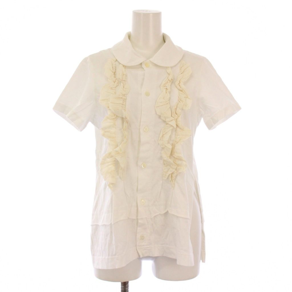 タオ コムデギャルソン TAO COMME des GARCONS AD2025 シャツ ブラウス 半袖 丸襟 フリル ストレッチ S 白 ホワイト BB